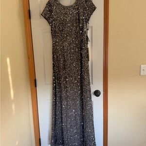 Adrianna Papell Silver Sequin Maxi Dress